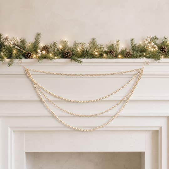 27" Pearl Bead & Chain Link Garlands, 2ct.